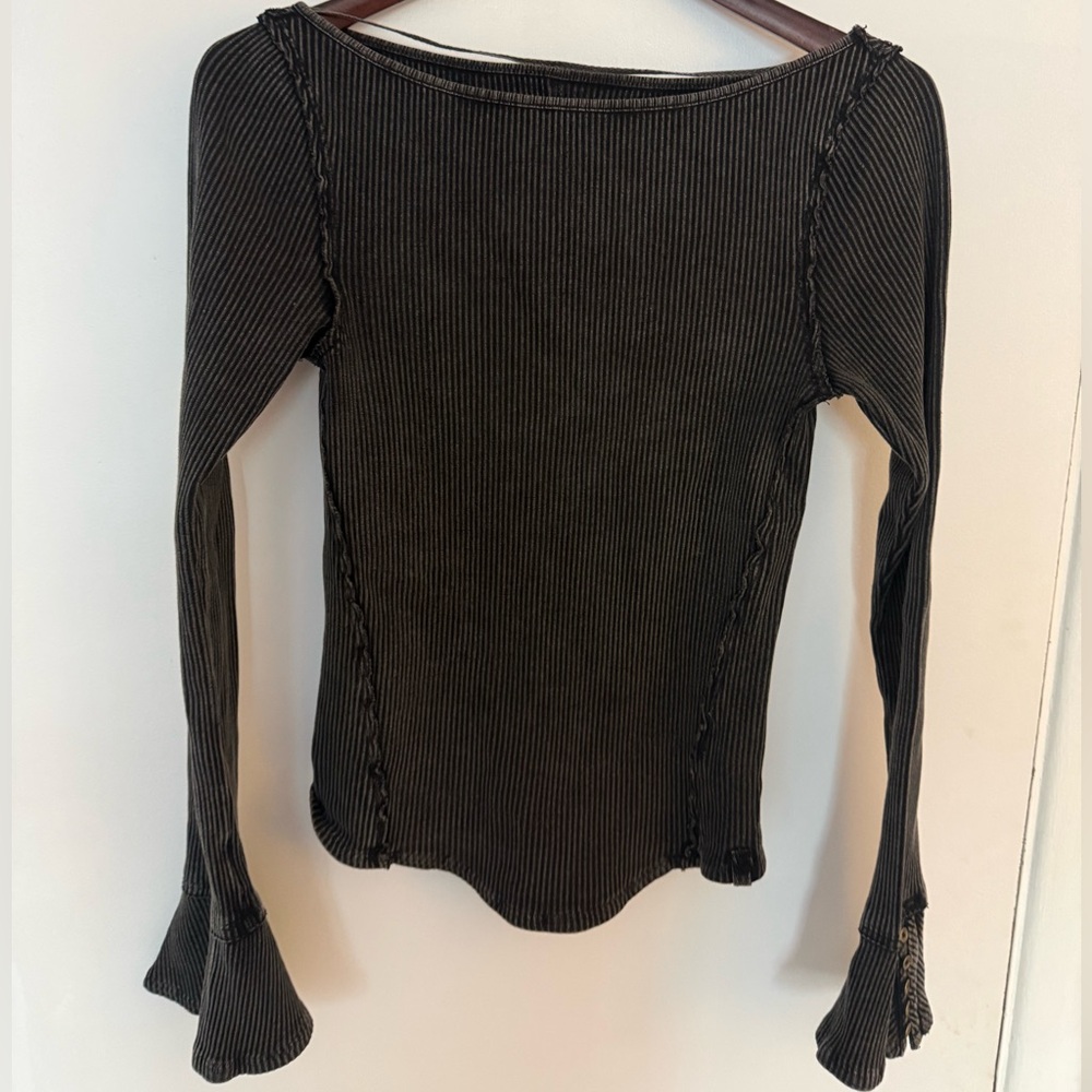 Free People Charcoal Ribbed Long Sleeve Top
